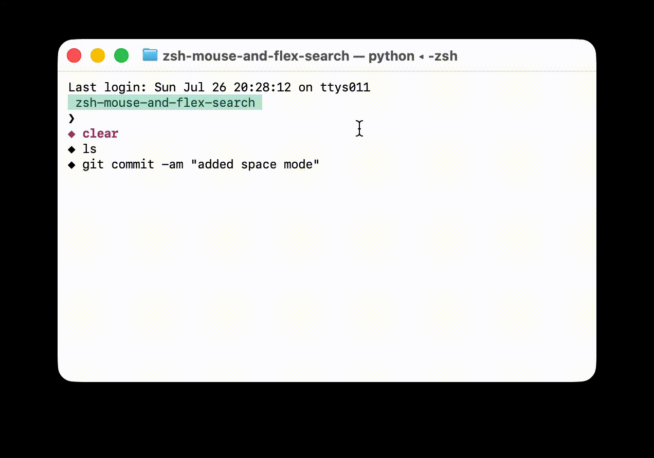 An animated terminal showing space mode launching a command